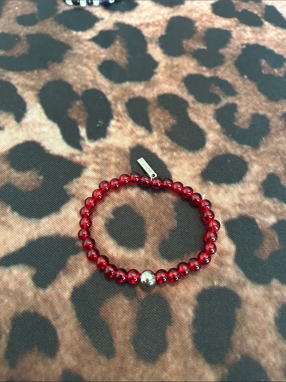 Handmade Red Beaded Stretch Bracelet with Silver Accent
